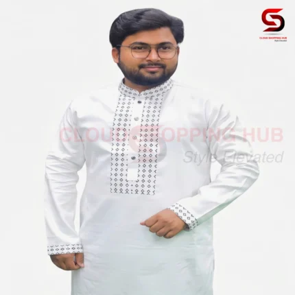 White Giza Cotton Panjabi - 131