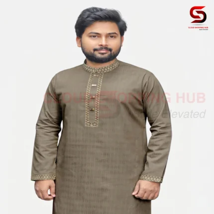 Olive Grey Cotton Panjabi - 150