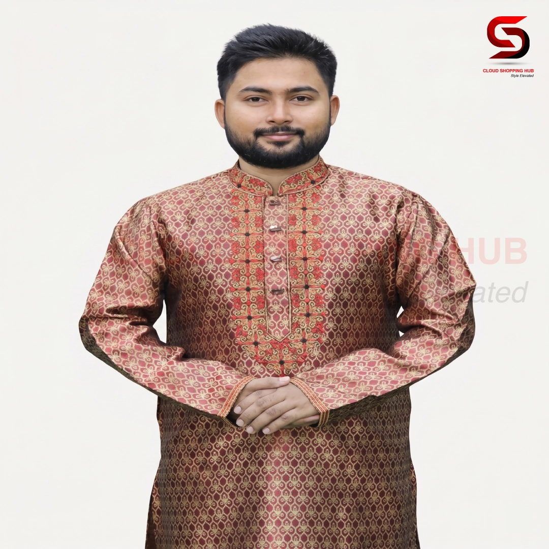 Dark Maroon Soft Katan Panjabi - 26