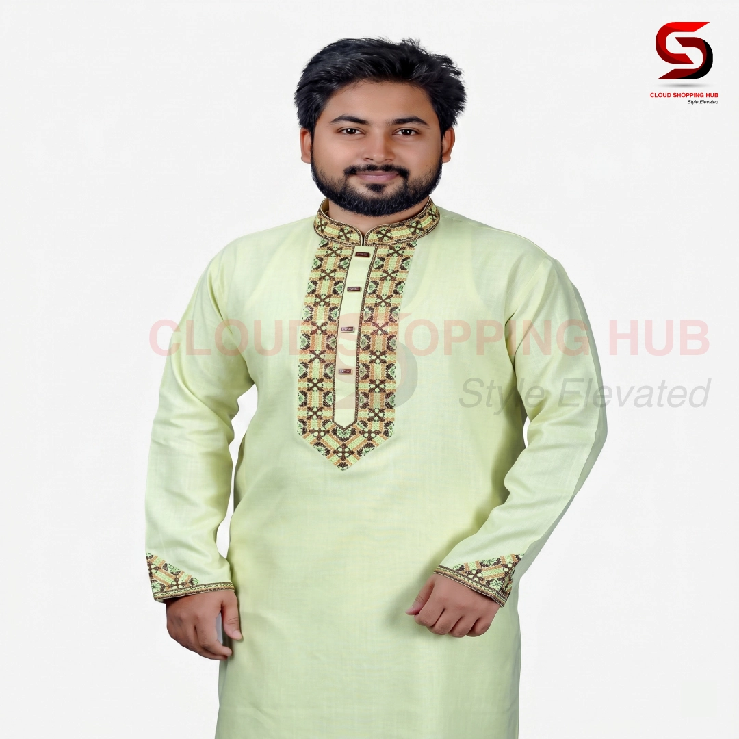 Cream Color Slub Cotton Panjabi - 345