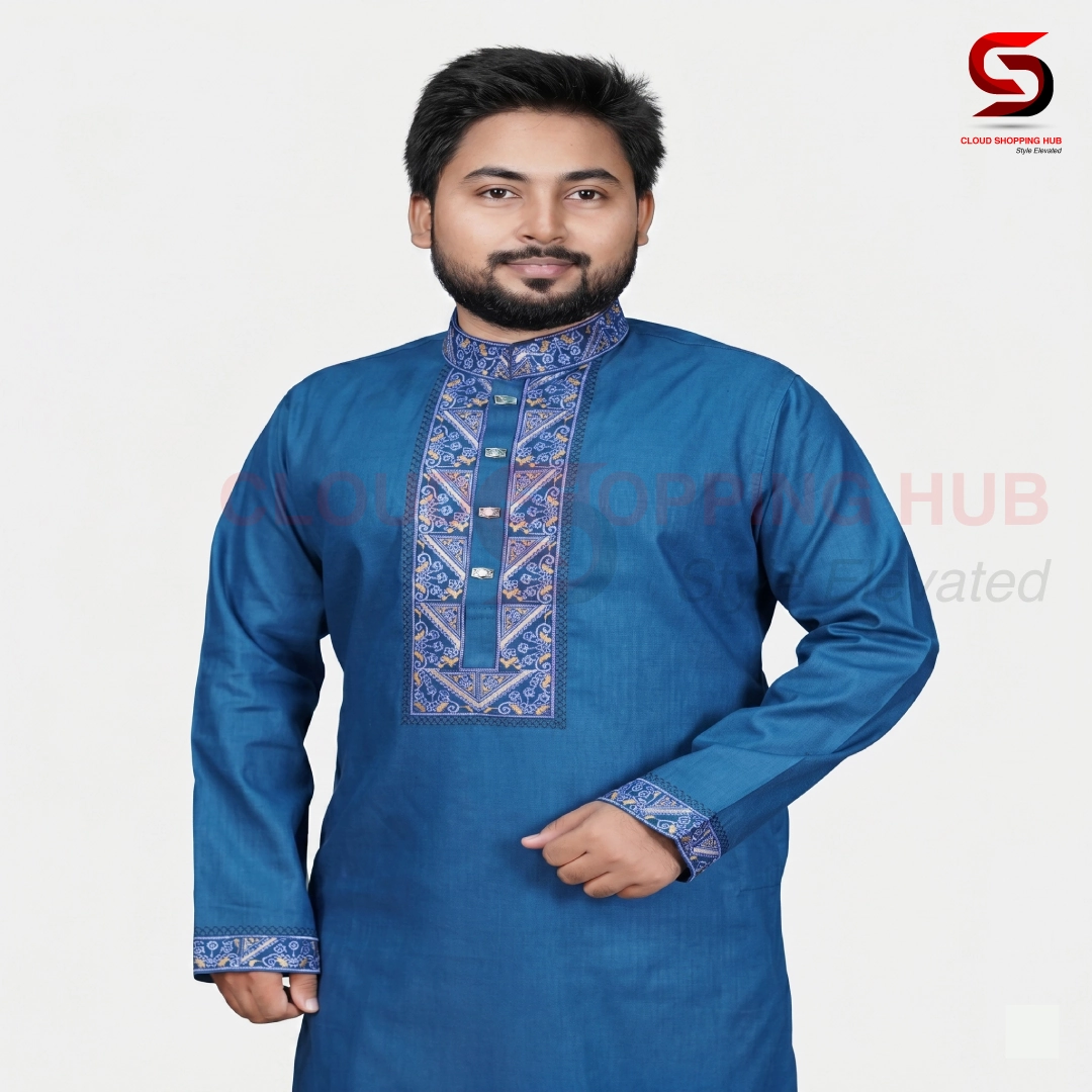 Bright Blue Cotton Panjabi - 609