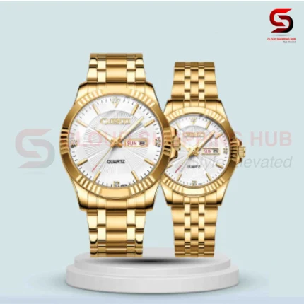 Classic White Dial Golden Couple Watch - 11