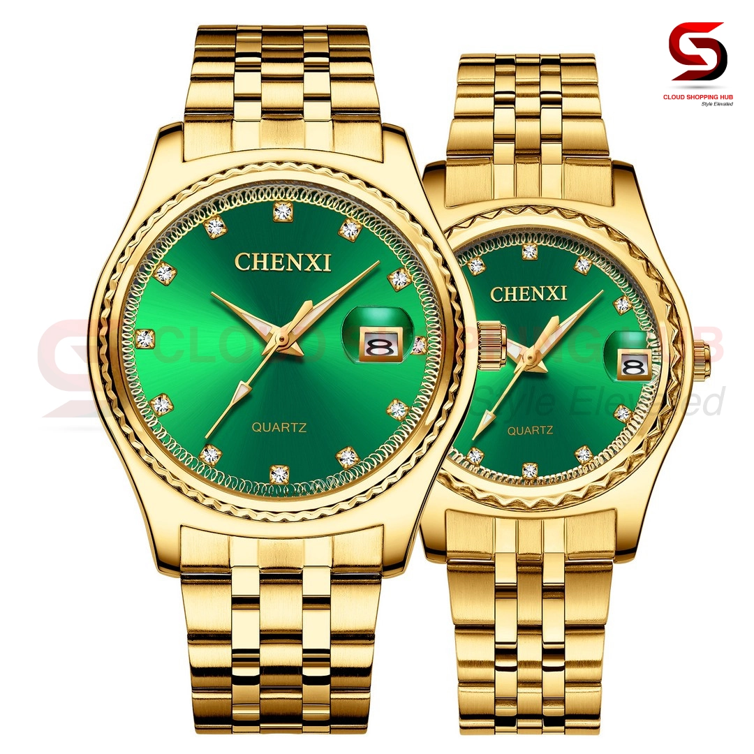 Luxury Gold & Green Dial Female Watch - 5F - Image 2