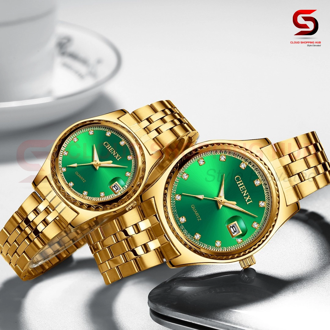 Luxury Gold & Green Dial Female Watch - 5F - Image 3
