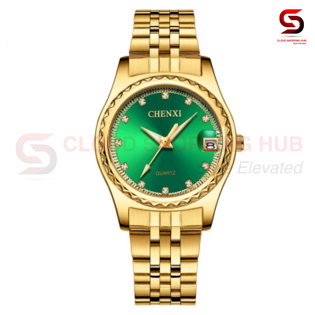 Luxury Gold & Green Dial Female Watch - 5F