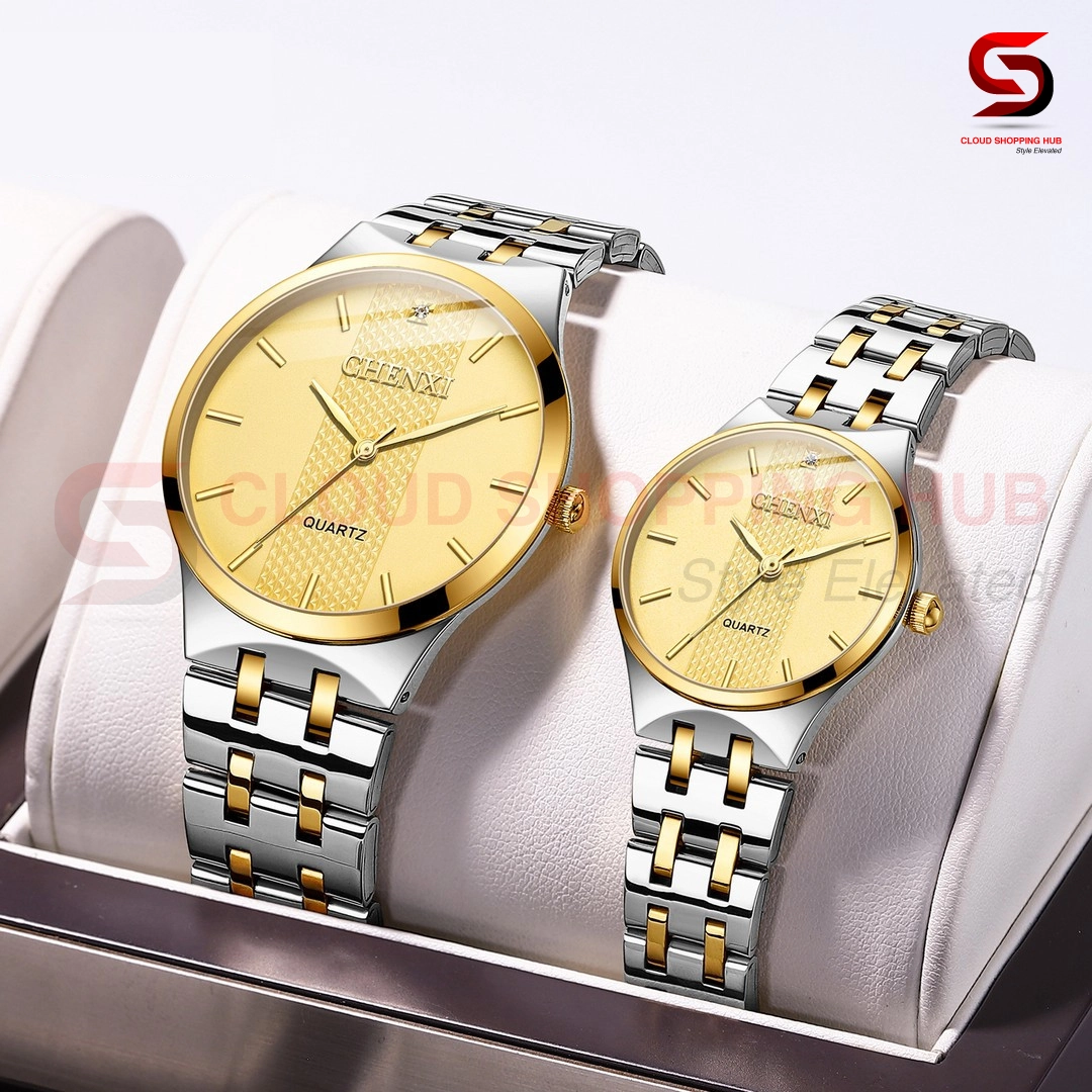 Two-Tone Women's Quartz Watch with Textured Gold Dial - 12F - Image 2
