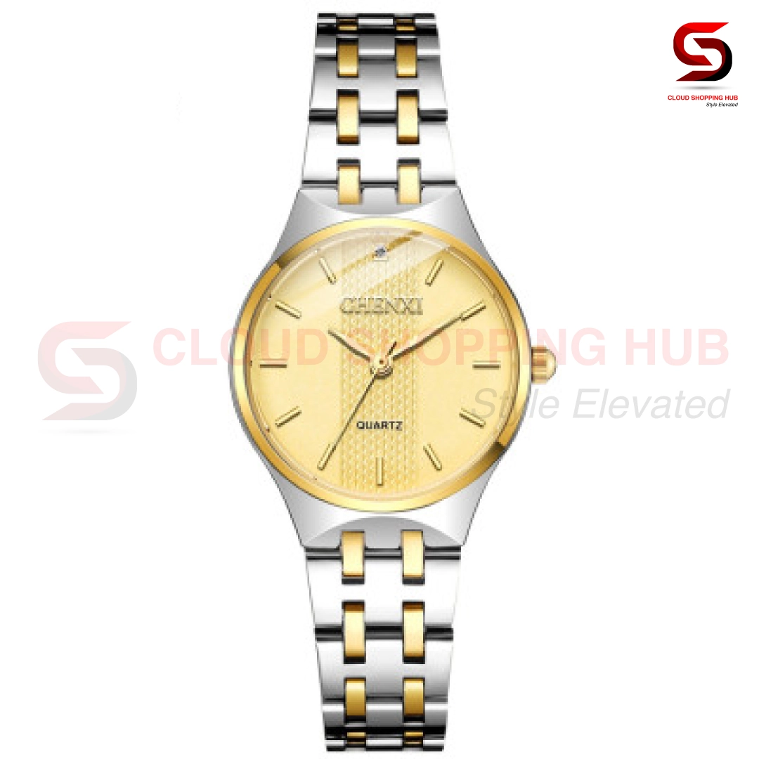 Two-Tone Women's Quartz Watch with Textured Gold Dial - 12F - Image 3