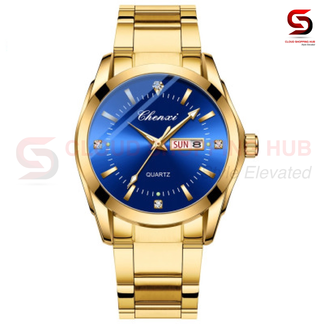 Gold-Tone with Royal Blue Sunburst Dial Male Watch - 6M
