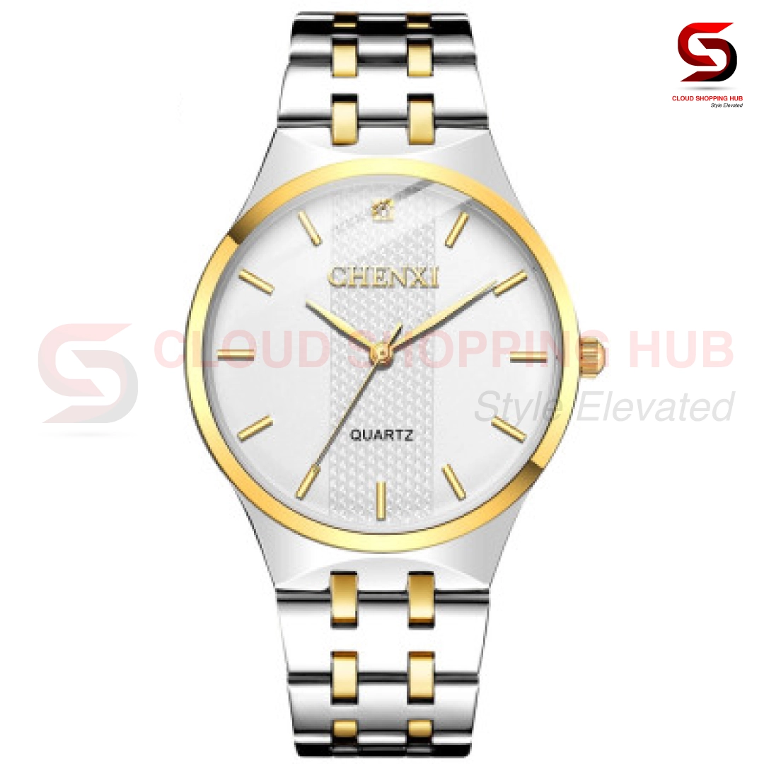 Minimalist White Textured Dial & Gold Accents Male Watch - 8M